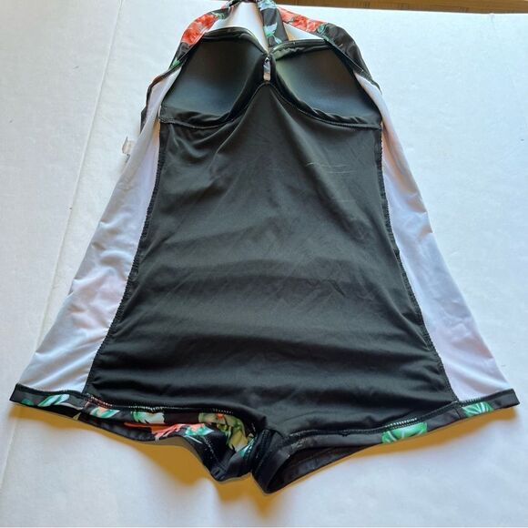 Coco Reef Women's One Piece Swim Suit Black/Green/Orange Floral Size 16 - Picture 8 of 12